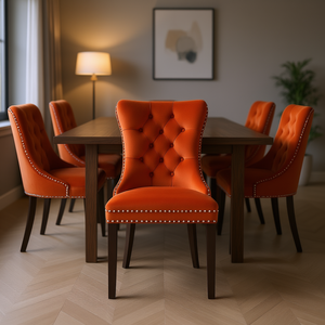 Silla de comedor tapizada en terciopelo moderno de la colección Db Nikki con patas de madera maciza y adornos de clavos. - Product Image 2