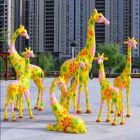 Sculpture d'animal pop art pour l'extérieur, décoration de jardin en fibre de verre peinte, statue de girafe, artisanat artificiel à vendre