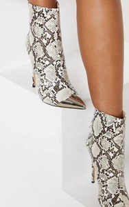 Botines de Tacón Alto y Fino con Estampado de Piel de Serpiente para Mujer, Botines Cortos con Punta Metálica y Tacón de Aguja, Zapatos de Invierno - Product Image 4