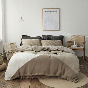 Dn 暖かい冬用高級ソフトニットスロー アクリル 4セット ケーブル編み ベルベット キルト 羽毛布団カバー ベッドシーツ ホームデコレーション付き - Product Image 3