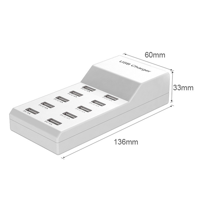 Wholesale 220V USB 10-Port Fast Charging Multi-Port Charger with PD Technology 5V 2.4A Output for Mobile Phones