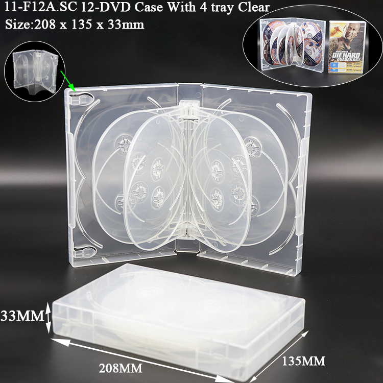 F12&nbsp;:&nbsp;33&nbsp;mm, étui pour 12&nbsp;DVD transparent