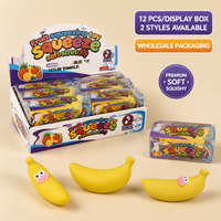 Jouet Squishy Banane Croustillante Forme Fruit Courbé Visages Drôles Jouets Anti-Stress à Presser Cadeau 12 Pièces Boîte de Présentation