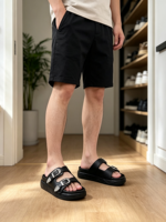 Sandales décontractées pour hommes, plateforme épaisse, style vintage, double boucle métallique, respirantes, en similicuir PU, antidérapantes, pour intérieur et extérieur