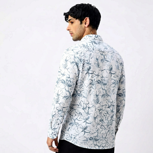 Chemise décontractée à manches longues pour homme Enovate, imprimé floral, col rabattu, manches complètes, en lin respirant, tissée, pour l'été - Product Image 2