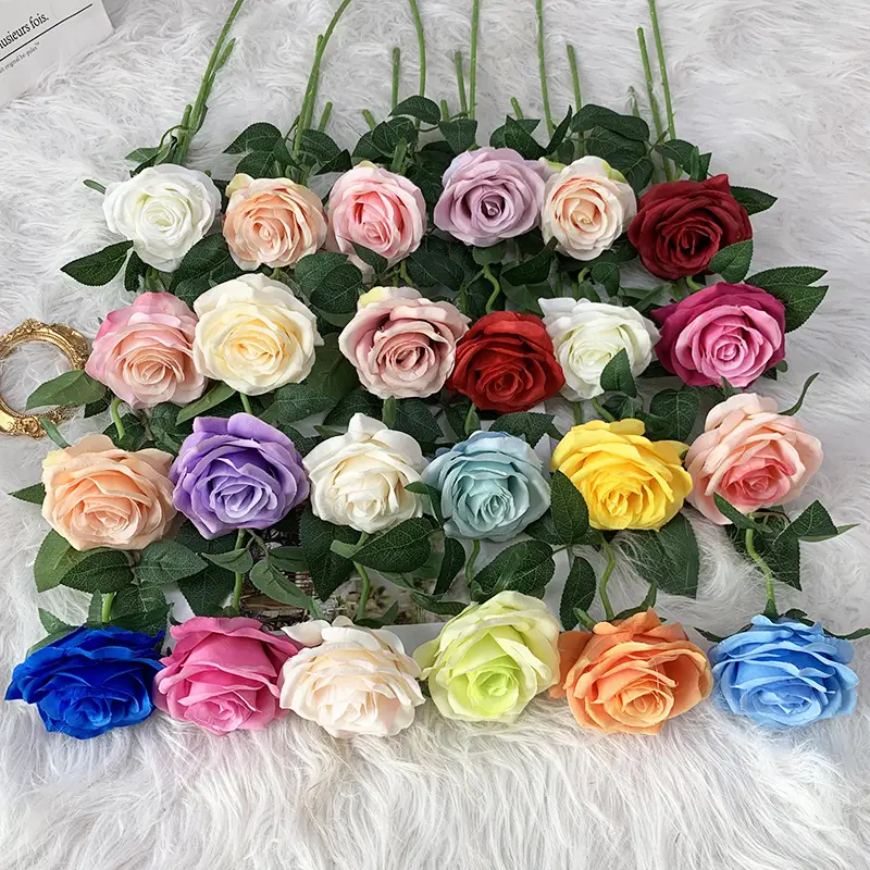YOPIN-1570 Silk Single Blue Roses High Quality 51CM White Rose Artificial Flowers