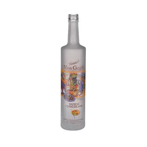 Boş 750ml şeffaf buzlu cam şarap şişesi beyaz şarap votka viski mantarlı şişe
