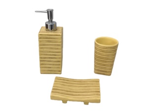 Ensemble d'accessoires <span class=keywords><strong>de</strong></span> <span class=keywords><strong>salle</strong></span> <span class=keywords><strong>de</strong></span> <span class=keywords><strong>bain</strong></span> <span class=keywords><strong>en</strong></span> résine imitation <span class=keywords><strong>bambou</strong></span> jaune rayé, distributeur <span class=keywords><strong>de</strong></span> savon, gobelet, porte-savon pour la décoration <span class=keywords><strong>de</strong></span> la <span class=keywords><strong>salle</strong></span> <span class=keywords><strong>de</strong></span> <span class=keywords><strong>bain</strong></span> à domicile - Product Image 1