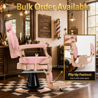 Fauteuil de Barbier Luxe Rose Doré Plaqué Or, Mobilier Vintage, Relevage Hydraulique, Pivotant à 360° pour Hommes, Station de Rasage et de Toilettage