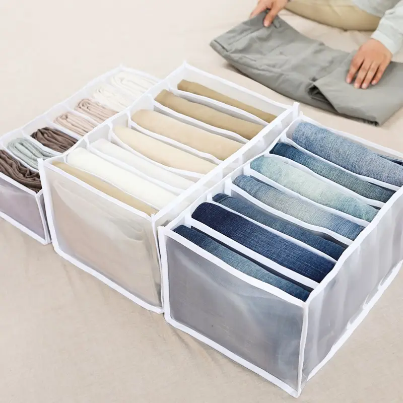 7 רשתות ג 'ינס אחסון ארון בגדי ארון תא קופסות מגירת ג' ינס גרבי הפרדה ארגונית מכנסיים אחסון