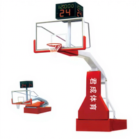 Support de panier de basket portable pliable de 3 m avec panneau arrière en verre trempé, cadre en acier réglable en hauteur par vérin hydraulique pour l'entraînement