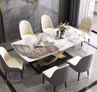 Ensemble de table à manger moderne en acier doré avec plateau en acier, 8 chaises, 6 places, design stable, pieds dorés rose, meubles pour la maison