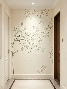 <span class=keywords><strong>Papier</strong></span> <span class=keywords><strong>peint</strong></span> personnalisé en aquarelle avec feuilles vertes et oiseaux, motif minimaliste de branche d'arbre, pour salon, chambre, chambre d'enfant, décoration murale de la maison - Product Image 5