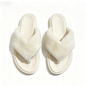 Teen Women Cherry Pink Warm Lining Faux Fur <b>Slippers</b> Pleated Upper Thick Rubber Sole Travel Use Wide Color Range Modern <b>Ladies</b> I - Product Image 3