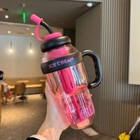 Botol Minum Plastik Grosir Motif Kartun untuk Pelajar, Dilengkapi Infuser Teh, Dapat Digunakan Kembali, Kapasitas Besar, Dilengkapi Tutup dan Sedotan, Tahan Panas, Cocok untuk Perjalanan dan Berkemah