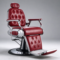 Chaise de barbier vintage rouge capitonnée, robuste, inclinable et hydraulique, en promotion pour salon de coiffure