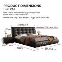 Cadre de lit moderne de luxe italien minimaliste avec tête de lit carrée capitonnée en cuir noir, lit King ou Queen pour chambre principale