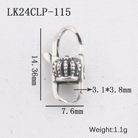 Fermoir mousqueton en argent sterling S925 oxydé à motifs, avec bandes horizontales, forme couronne d'aile, double boucle pour collier
