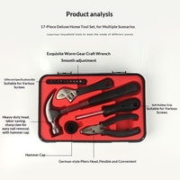 Ensemble d'outils à main de 17 pièces en acier au carbone, kit d'outils ménagers avec boîte de rangement pour la réparation de voitures et le bricolage à domicile