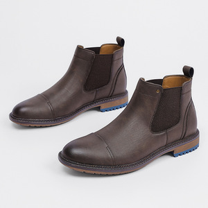 Bottes Chelsea pour hommes de style britannique, design rétro composite, sangle élastique, lacets à la cheville, imperméables, automne-hiver, souples, plates, grandes tailles - Product Image 2