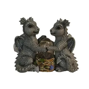 Garden Dragon Statues two baby dragons Holding Magic Orb with Solar LED Lights outdoor Statue for Patio Balcony Yard Ornament