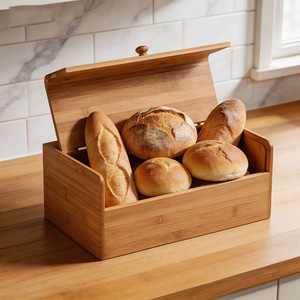 Boîte à pain en bambou avec couvercle, couleur naturelle, 37,5x22x16 cm, pour le rangement de cuisine - Product Image 1