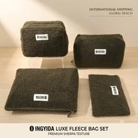 Pochette cosmétique en polaire Teddy, 4 tailles, douce et moelleuse, avec fermeture éclair, trousse de maquillage portable, sac de rangement pour articles de toilette de voyage, étui de rangement personnalisé avec logo
