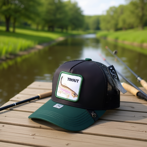 Cappello da camionista ricamato TROUT a 6 pannelli in rete regolabile unisex per pesca, primavera estate, casual - Product Image 2