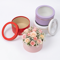 Boîte cadeau cylindrique ronde de luxe pour fleurs avec couvercle à fenêtre en PVC, boîte en papier rigide personnalisée pour l'emballage de bouquets de fleuristes