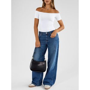 Haut court à épaules dénudées pour femme, manches courtes, tricoté, style Y2K, décontracté, à porter au quotidien, blanc - Product Image 6