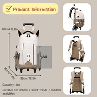 Sac à dos de voyage scolaire unisexe tendance, sac à dos pour ordinateur portable imperméable, sac à dos à roulettes pour les personnes qui voyagent quotidiennement avec 2 roues