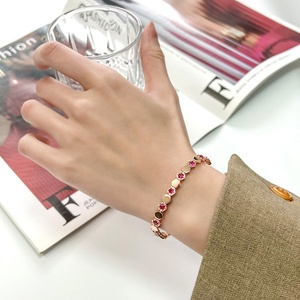 High End Eco-friendly <b>Copper</b> Gold Plated Micro Insert 3mm Champagne Zircon Vintage Chain <b>Bracelet</b> for Women - Product Image 6