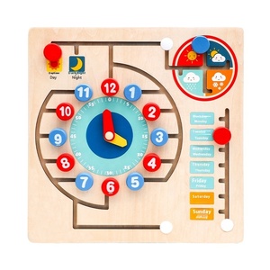 Educazione precoce Multi-funzione orologio in legno labirinto calendario meteorologico digitale e lettere corrispondenti giocattoli educativi per bambini - Product Image 1