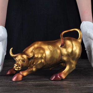 Brass Wall Street Bull Figurine Golden Bronze Office Decor Business Gift Chinese Zodiac Animal - Product Image 3
