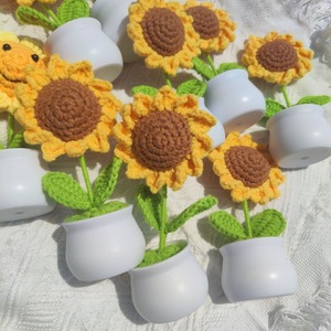 Wholesale Finished Handmade Crochet Sunflower Woven Woolen Yarn FlowersCrochet Patted in Pot for Teacher's Day Home <b>Decor</b> Gift - Product Image 5
