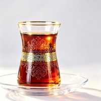 Set Cangkir Teh Kaca 125ml/155ml Gaya Turki Berbingkai Emas Arab Mewah Ramah Lingkungan Aman untuk Mesin Cuci Piring dengan Desain Cetak