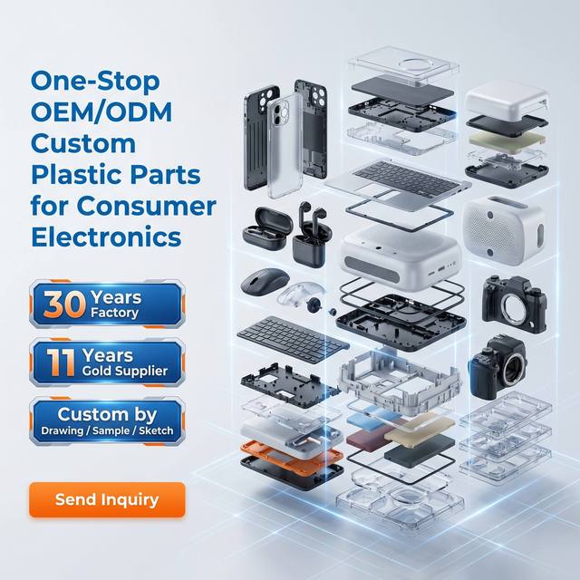 Custom Consumer Electronics Plastic Parts OEM ODM One-Stop Injection Molding Service Free Mold ABS/PC Materials 3-Year Warranty