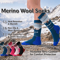 Chaussettes de randonnée pour femmes personnalisées de haute qualité avec logo, chaussettes en laine mérinos épaisses en tissu éponge mi-mollet