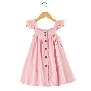 2025 petit bébé filles lin à volants chasuble <span class=keywords><strong>tablier</strong></span> dos bouton fleur fille <span class=keywords><strong>robe</strong></span> enfants robes pour les filles - Product Image 2