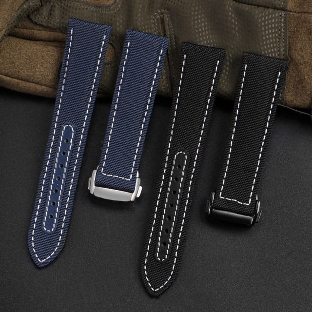 20/21/22mm Nylon Leather Watch Bands Folding Buckle Adjustable Universal Replacement Sailcloth Leather Straps for Smartwatches