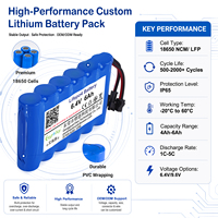 6.4V 6Ah 38.4Wh Baterai Lithium Ion LiFePO4 Kustom Model Side-by-side dengan BMS untuk Sistem Keamanan Lampu Taman Tenaga Surya OEM ODM 0~55
