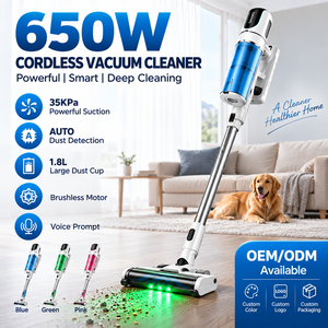 Aspirateur balai sans fil 650W 35KPa avec moteur sans balais, détection automatique intelligente de la poussière, LED verte, réservoir de poussière 1,8L, fabricant OEM ODM - Product Image 1