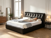 Cadre de lit king-size moderne en cuir véritable, ensemble de meubles de chambre à coucher, lit king-size de luxe, lit moderne et élégant, meubles de chambre à coucher
