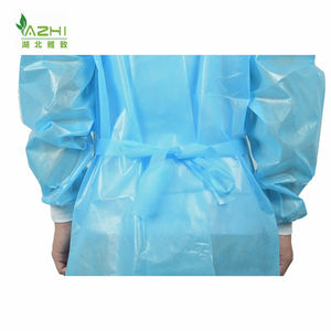 Vestidos no tejidos impermeables recubiertos de PE Puños de punto de manga larga Fabricante directo PP + PE Bata de aislamiento desechable - Product Image 5