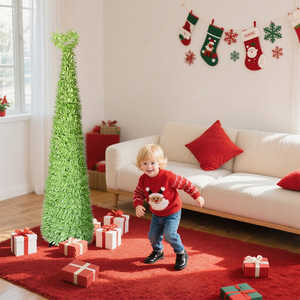 Árbol <span class=keywords><strong>de</strong></span> Navidad <span class=keywords><strong>de</strong></span> 1.5 Metros con Rayas Verdes, Decoración Festiva para Interiores y Exteriores, Plegable y Compactable - Product Image 5