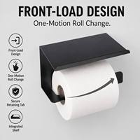 Support mural pour papier toilette encastré CF noir mat avec étagère intégrée pour smartphone, support compact pour salle de bain