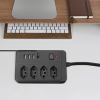Multiprise intelligente noire personnalisée, norme brésilienne, 10A 15A 250V, avec interrupteur de surcharge, 4 prises, 3 ports USB/1 port Type-C