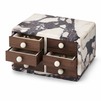 Boîte de rangement carrée pour bijoux en marbre Calacatta Viola NANWEI avec 6 tiroirs en bois de noyer pour coiffeuse