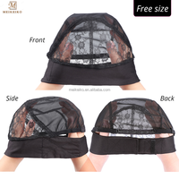 Casquette de perruque pour les cheveux noirs, bandeau en dentelle avec poignée en crochet, Plus filet de fixation