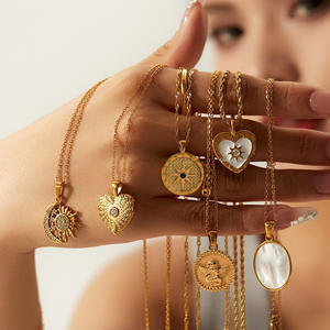 Collar de Acero Inoxidable con Baño de Oro de 18K para Mujer, con Colgante de Diseño Geométrico de Luna, Sol y Corazón, con Zirconia como Piedra de Nacimiento de Julio - Product Image 1